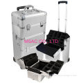 Silver Trolley Aluminum Makeup Cases With Mirror For Makeup Tools